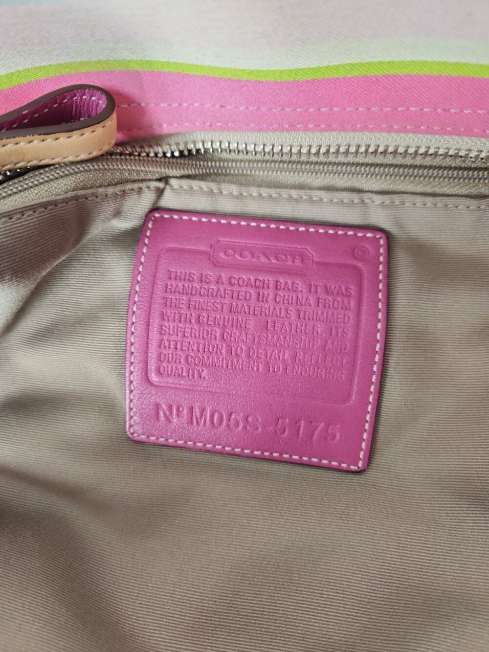 vintage Coach Hampton Stripe Canvas Tote Bag Vachetta leather trim M05S-5175 - Picture 14 of 16